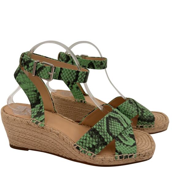 Vince Camuto Green Snakeskin Josen Wedge Espadrilles Size 9.5 - Picture 1 of 7